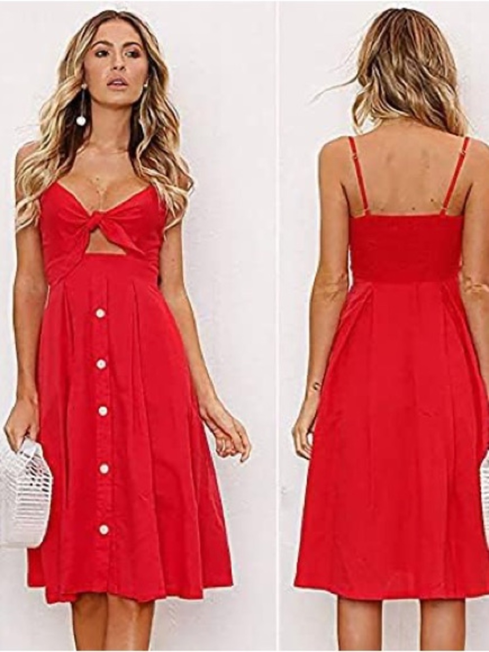 NWT Gianni Bini Red Tie-Front Midi Dress with Button-Front Skirt